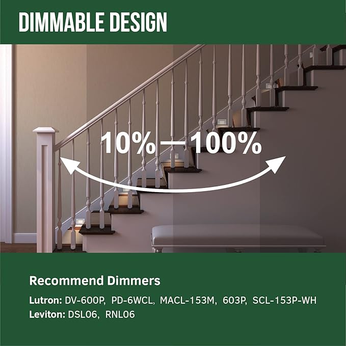 GKOLED 120V 110LM Dimmable LED Step Lights Indoor Outdoor, 3.5W Anti Glare Stair Lighting with Horizontal Louvered Faceplate, Waterproof, 3000K Warm White, Aluminum White Finish, ETL Listed, 6 Pack