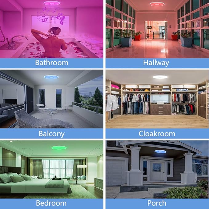 HOREVO Bathroom Ceiling Light Fixture, Waterproof IP65 18W LED Music Ceiling Lamp with Remote Control with Bluetooth Speaker,FCC and UL1598 Certified for Kitchen, Laundry, Hallway. (Need Wired)