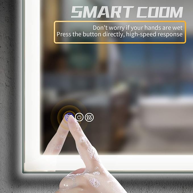 LED Bathroom Mirror Light Vanity Dimmer Anti Fog Makeup 3000K High Lumen CRI90 Warm White Lights Dimmable Memory Touch Button IP57 Waterproof Square Round