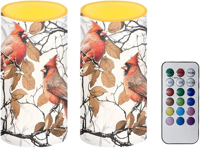 Cardinal Tree Flameless Candles 2 Pack 6 x 3 inch Battery Operated Candles with Multicolor Timer Remote Control LED Fake Candles for Warm Light Dinner Table Home Decor