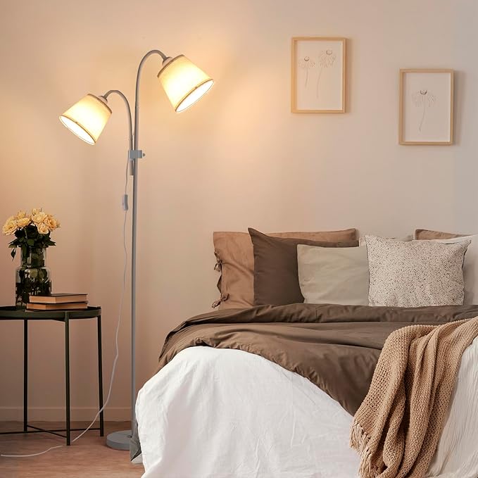 AoMck Floor Lamp, Industrial Metal Floor Lamps for Living Room with Adjustable Bendable 2 in 1 Reading Table Lamps for Living Room Bedroom Office (W2+Linen)