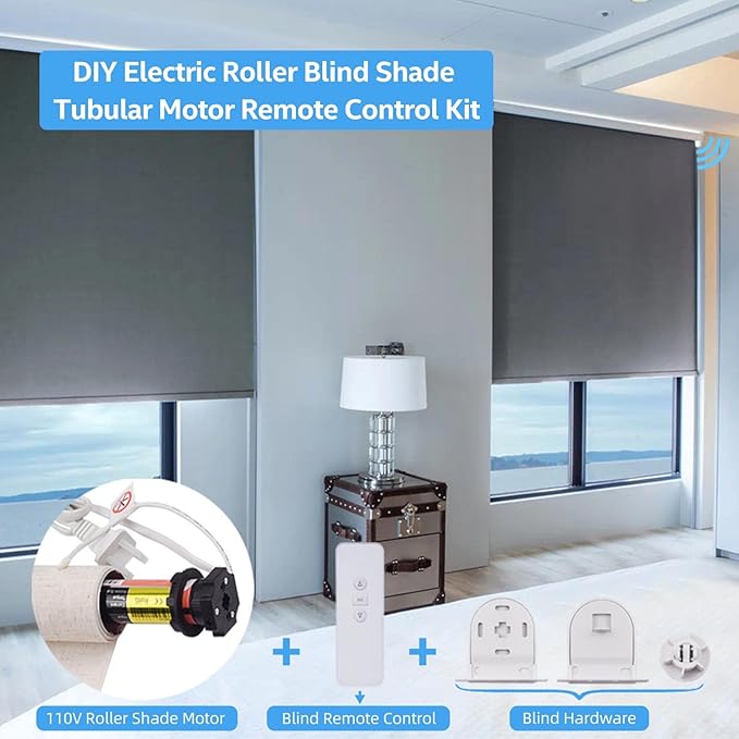 HUIYEETEX AC 100-240V Hardwired Roller Blind Motor Kit + Controller + Mounting Bracket