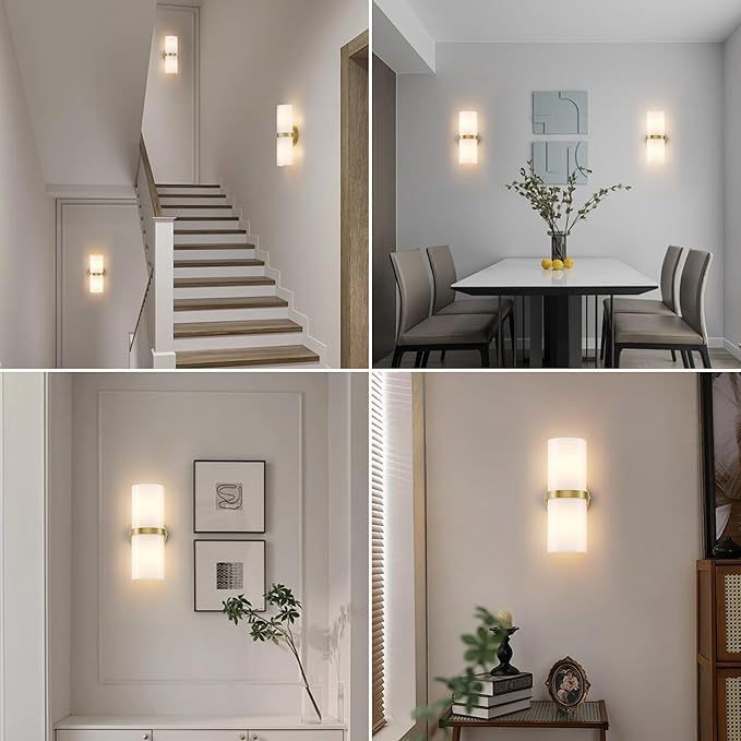 Gold LED Wall Sconce Set of 2 Indoor Hardwired for Living Room Bedroom Hallway Corridor Warm White 3000K (with G9 Bulbs)