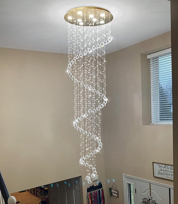 W24 x H78 Inches Crystal Glam Chandelier Long Light Chandeliers with Dimmable Light Bulbs Gold High Ceiling Pendants Light Fixtures for Foyer Entryway Living Room Stair