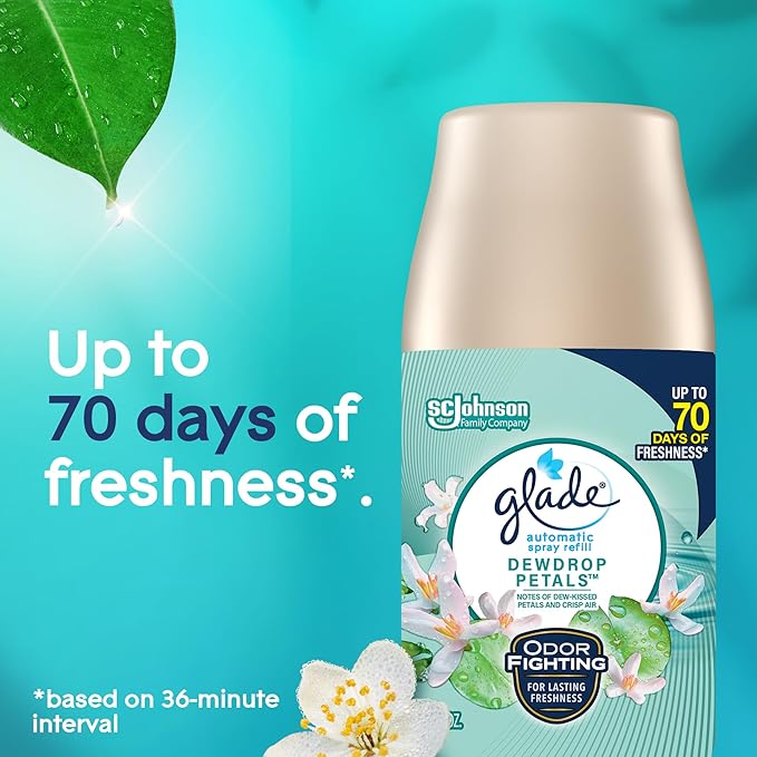Glade Automatic Spray Refill, Dewdrop Petals, Scented Air Freshener for Home and Bathroom, 6.2 Oz