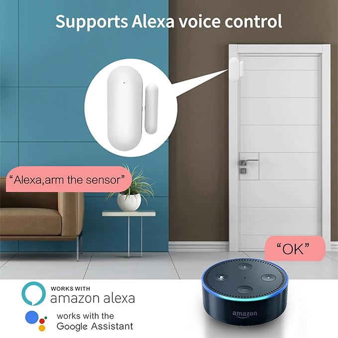 Smart Zigbee Door and Window Sensor – Wireless Magnetic Contact Sensor with Real-Time App Alerts, Compatible with Alexa, Google Home, IFTTT – Home Security & Automation Door Window Monitor
