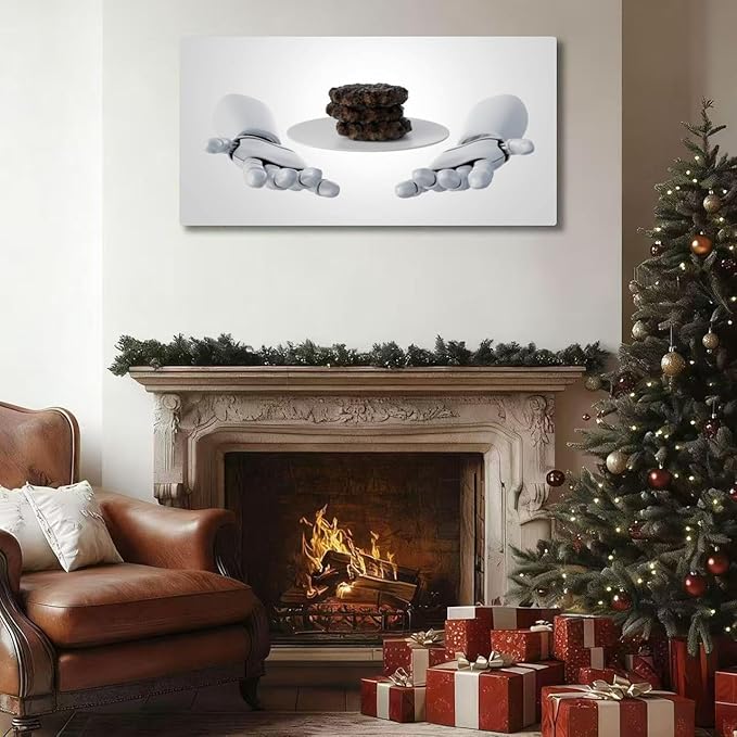 Wibinuki Wall Art Wall Decor Wall Paintings D rendering of robotic arms holding stack of beef pties for Living Room Bedroom Bathroom Home Decor Can Be Hung Directly 20"x 40"