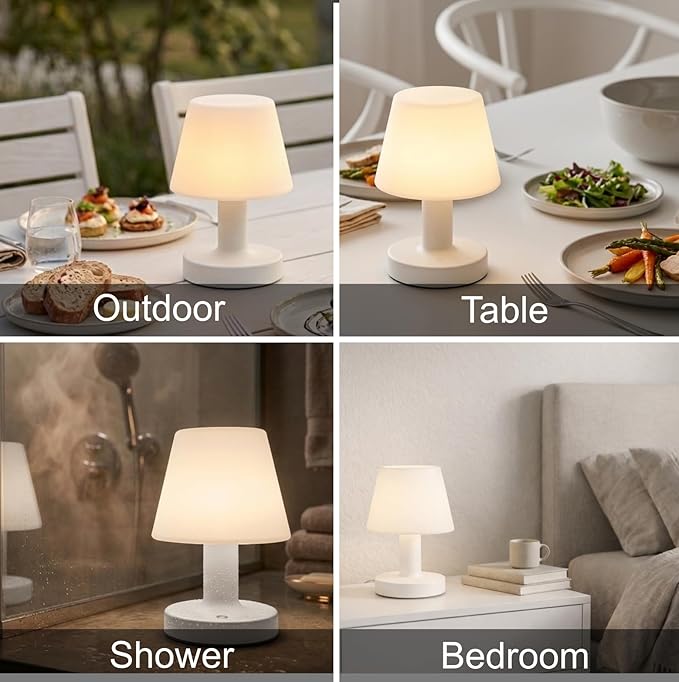 Cordless Table Lamp, Rechargeable Table Lamp, Waterproof Shower Lamp, 5200mAh Small Table Lamps, 3-Color Dimmable Touch Light, Portable Outdoor and indoor table lamp, Bedside night light (White)