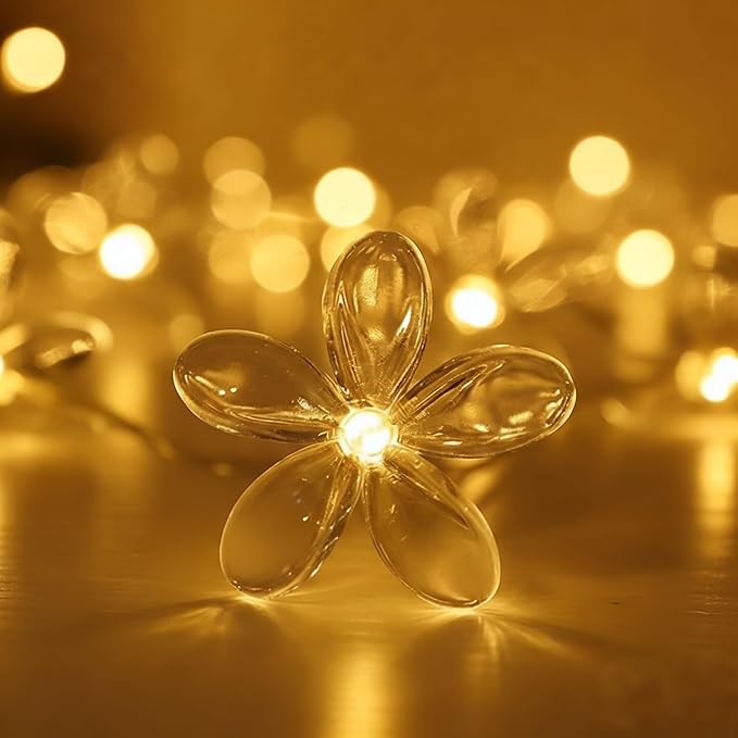 Fielegen 20 LED Cherry Blossom Flower String Lights for Bedroom, 9.84FT Battery Operated Fairy Lights Indoor Decorative Lights for Valentine's Day Home Garden Wedding Party Festival Decor
