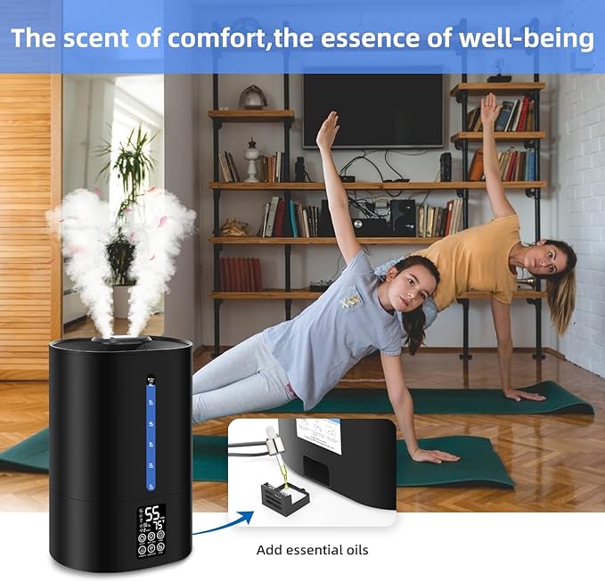6L Humidifiers for Bedroom Large Room Home,Cool and Warm Humidifier for Baby and Plants Hot Mist Top Fill Desk Humidifier Oil Diffuser,Quiet,Auto Mode,360°Nozzle-Midnight Black(2026 Upgraded)