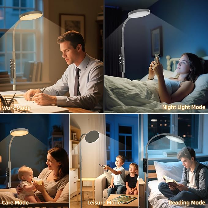 Floor Lamp, Adjustable Height Floor Lamps for Living Room Bedroom, 120 LED Super Bright Standing Lamp Remote Control Dimmable Gooseneck Tall Stand Reading Lamp for Office Craft, Matte Gray