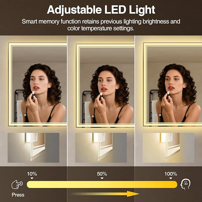 24"x 32" LED Bathroom Mirror with Anti-Fog, Dimmable Backlit + Front Lit, 3-Color LED Bathroom Vanity Mirror for Wall, Memory Function, Shatter-Proof Glass, ETL Listed(NHYJ6822D-NA)