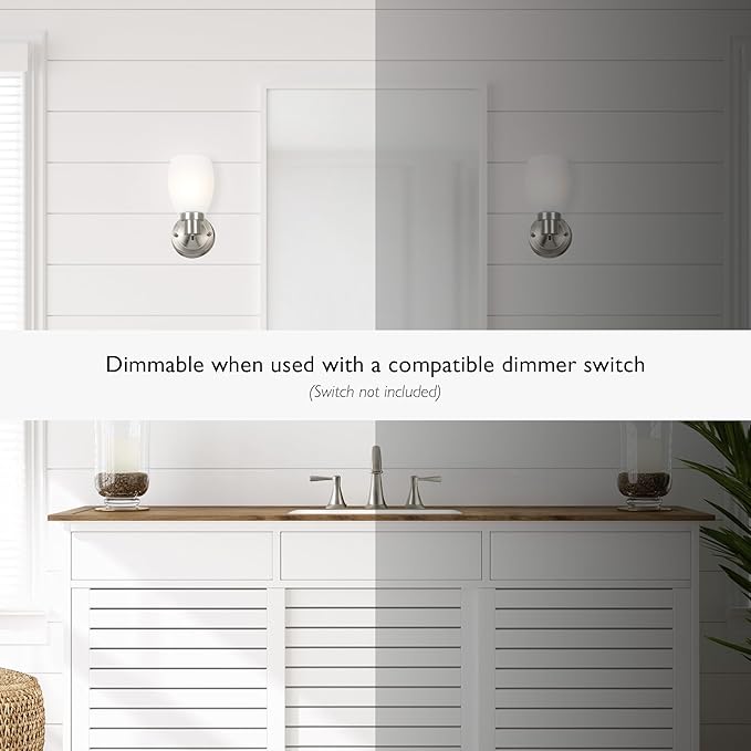 Design House Lydia Wall Sconce, 1 Light, Frosted Glass, Dimmable, Twist On/Off Switch, Satin Nickel, 4.88 in x 5.125 in x 9.75 in, 588814-SN