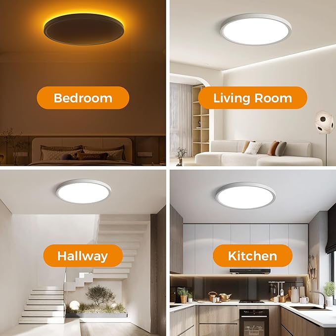 12in Flush Mount Ceiling Light with Remote Control,3CCT 3000-6500K Dimmable,Round Ultra-Thin Plafonnier with Smart App Control,24W 2400LM Ceiling Light for Bedroom/Living Room/Bathroom