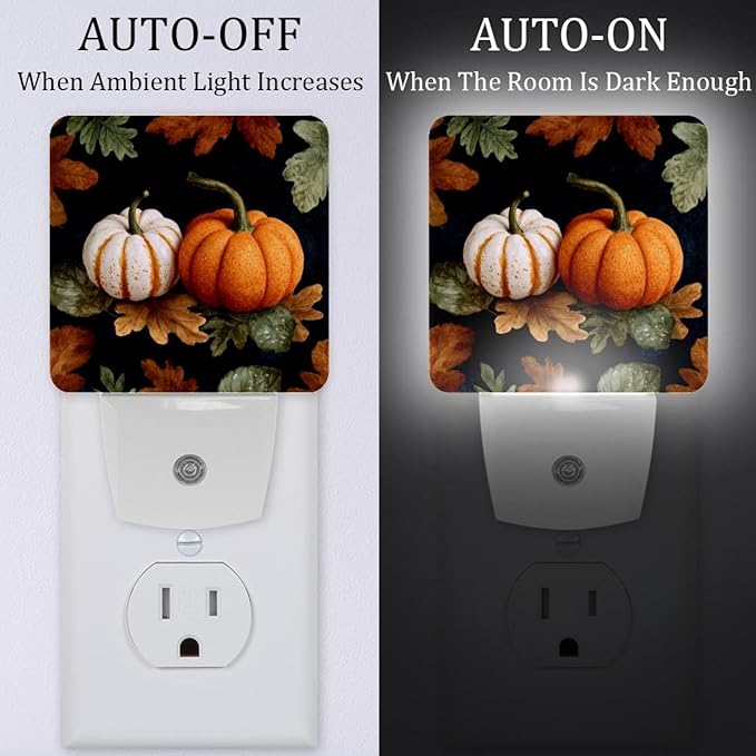 2 pcs Thanksgiving Pumpkins a (3) Plug in Dimmable Led Night Light with Auto Dusk to Dawn Sensor, Soft Nightlights for Hallway,Bedroom, Kids Room, Kitchen, Stairway