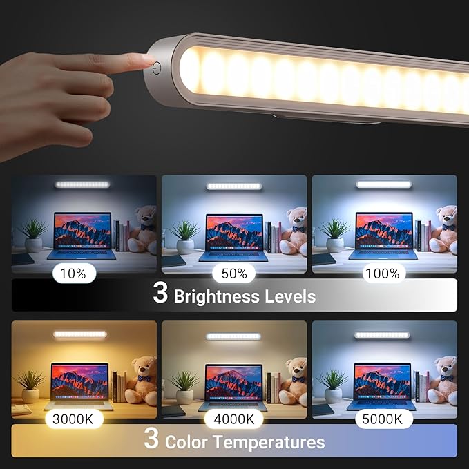 Rechargeable Magnetic Under Cabinet Lighting, 3 Colors Adjustable Mirror Lights with 50 LED, 2600mAh Battery Makeup, Touch Lights Bar for Closet Bathroom Kitchen Sink Picture