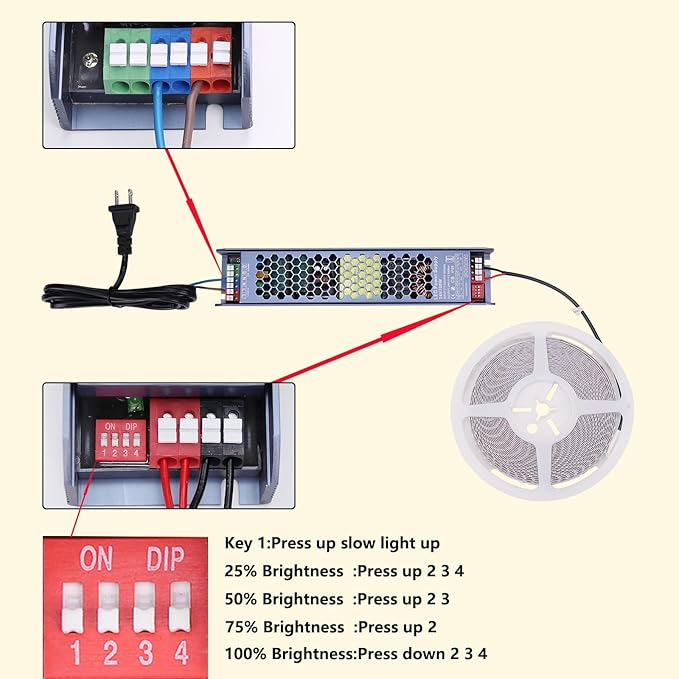48V COB LED Strip Light 65.6ft, 4000K Natural White Flexible Cuttable LED Tape Lights 8W/M 480LEDs/M CRI 92 with AC 110V Power Supply for Bedroom Ceiling Living Room Commercial