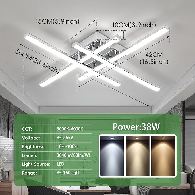 CANEOE Modern LED Ceiling Light Fixture 38W Dimmable Flush Mount Ceiling Light with Remote Sliver Close to Ceiling Lamp for Bedroom Living Room Kitchen Modern Light Fixtures Ceiling