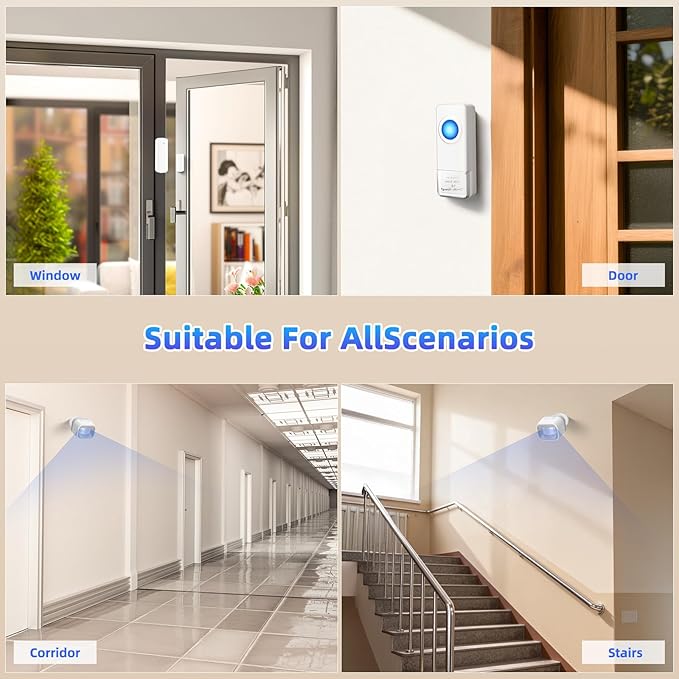 WiFi Motion Sensor, Smart Motion Detector Kit with Phone App Alerts, Includes Gateway Hub, PIR Motion Sensor, Doorbell Button, Door Sensor, DIY Burglar Alarm for Home Business Apartment (Only 2.4GHz)
