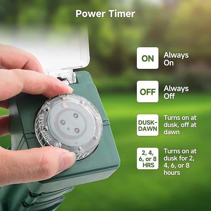 Cable Matters [ETL Listed] 6-Outlet Outdoor Power Stake Timer with 9ft Cord, Weatherproof Outdoor Power Strip with Timer