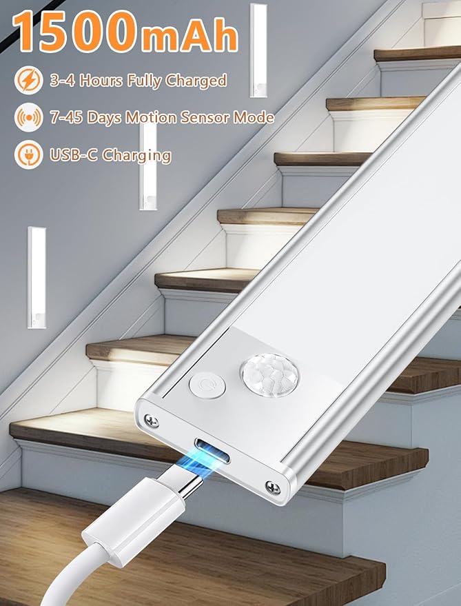 Under Cabinet Rechargeable Lighting: Motion Sensor Dimmable Lights Indoor - Battery Operated Lights - Wireless Activated Closet Light Magnetic Led Light for Kitchen Home Bathroom Counter Shelf