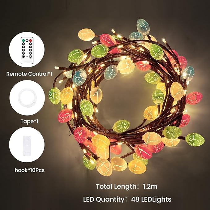 Easter Egg LED Tree Branch Lights for Wall,Easter Egg Willow Vine Twig Decor,USB Interface,with 144 LED Lights and Remote,8 Lighting Modes,for Home,Walls,Doors Windows (90inch)
