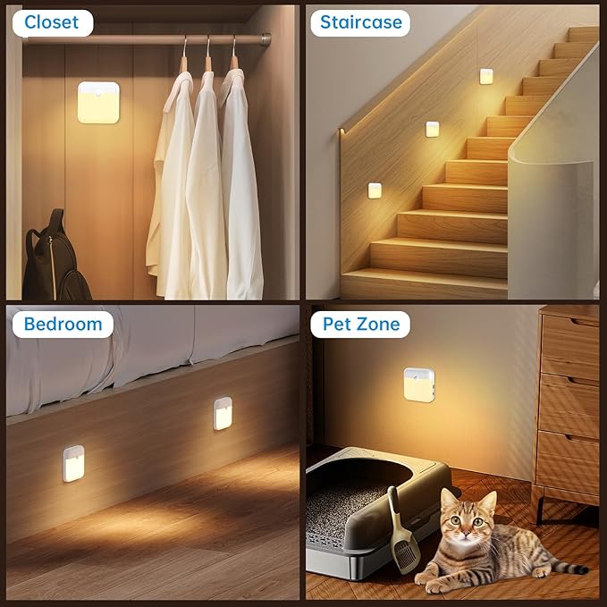 Night Light for Kids,LED Rechargeable,Cabinet Lights Closet Lights,Indoor Motion Sensor Night Lights,Magnetic Hallway Light for Baby Bedroom Kitchen Stairs 6 Pack (Warm Light)
