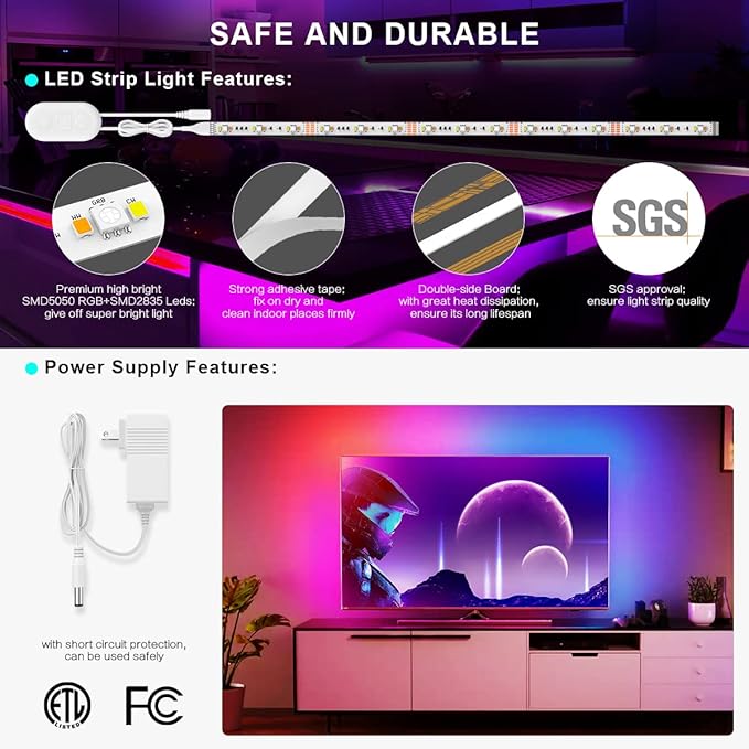 6 PCS WIFI RGBCW Under Cabinet Lights Kit,Work with Alexa,Google Assistant,App and IR Remote,Music Sync Color Changing LED Light Strip with ETL Listed Power Supply for Kitchen Cabinet Counter TV,9.8ft