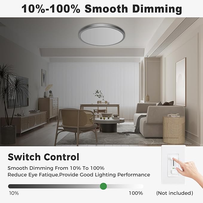 zemty 15" LED Flush Mount Ceiling Light, 30W Dimmable, 5CCT (3000K–6500K) Brushed Nickel Round Fixture | Bright Low-Profile Lighting for Kitchen, Hallway, Bathroom, Living Room -1Pack