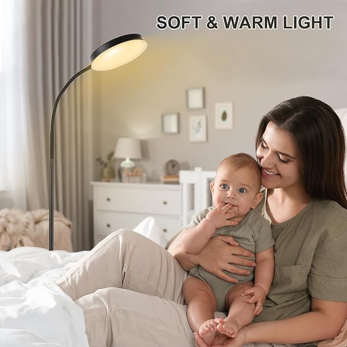 Floor Lamp, LED Floor Lamps for Living Room, Stepless Adjust Color Temperatures & Brightness Standing Lamp with Touch Control Tall Lamps Adjustable Gooseneck Reading Floor Lamp (Black)