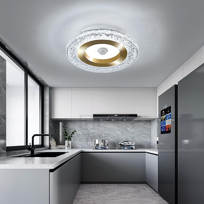 UOFUS Motion Sensor LED Ceiling Light Indoor Wired 7.84inch Gold Flush Mount Light Fixture 6400K Motion Activated Light for Closet Hallway Laundry Stairs Shower Porch Garage Basement
