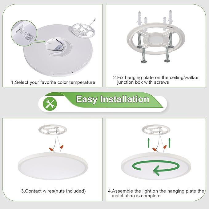 20 Inch Large LED Flush Mount Ceiling Light Fixture,45W,4600LM,3000K/4000K/6000K CCT Selectable,0.9 inch Super Slim Round Ceiling Light for Bedroom,Hallway,Kitchen (Dimmable White 2PK)