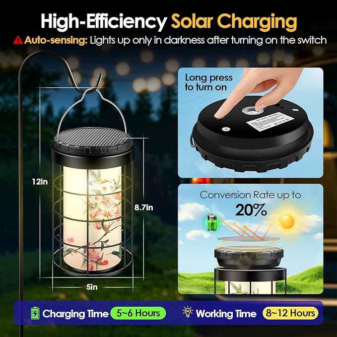Hummingbird Solar Lanterns Outdoor Waterproof, Solar & USB Dual Charging Options, Garden Decor Hanging Lights, Gifts for Mom Grandma Girlfriend Daughter Wife, Large