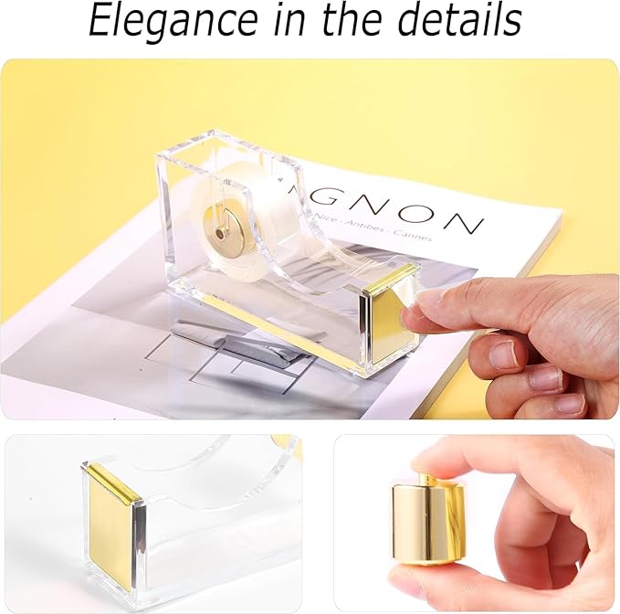 Gold Desk Organizers and Accessories Set with 360-Degree Rotating Pen Holder, Acrylic Stapler, Tape Holder, Staple Remover, Binder/Paper Clips Kit, Scissor and 1 Box of Staples