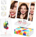 Lighted Makeup Mirror, Dimmable Vanity Mirror with Lights, Three Color Lighting Modes, and 1X 2X 3X Magnification
