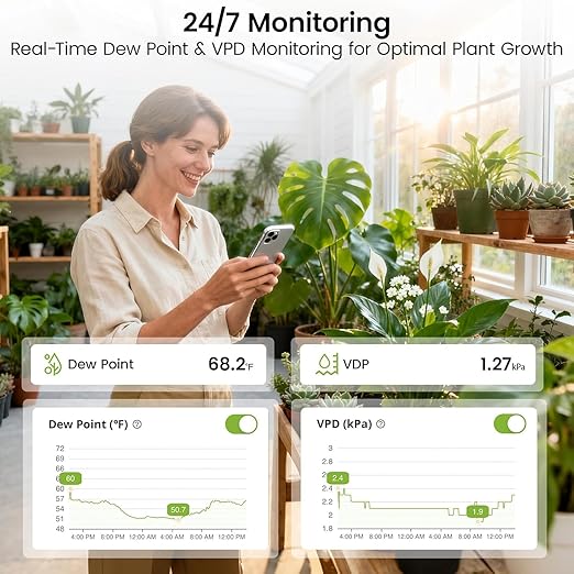 MOCREO WiFi Room Thermometer Hygrometer, Remote App Email Alert, 2 Years Data Export, 2 Years Battery, No Subscription, Wireless Temperature Humidity Sensor for Bedroom, Greenhouse, Basement