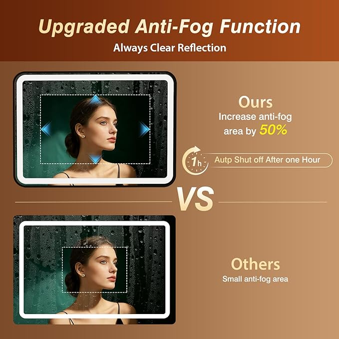 36x60 Inch LED Bathroom Mirror with Black Frame,Front and Backlit Vanity Mirror, Stepless Dimmable Wall Mirrors with Anti-Fog, 3 Colors, Memory, Waterproof, LED Smart Bathroom Mirror