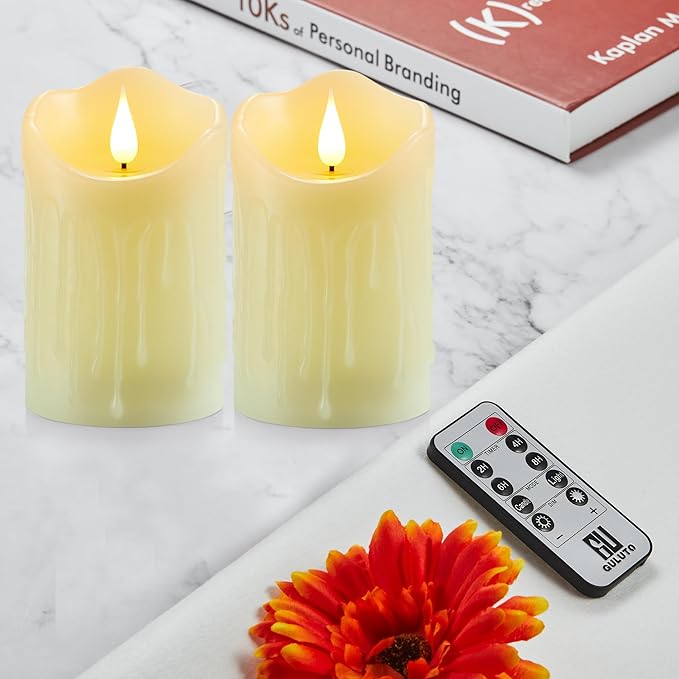 Flameless Candles, Battery Operated Candles with Remote and Timer, 3" x 6", Set of 2, LED Candle Electric Pillar Candle, Ivory Real Wax for Home, Wedding, Christmas