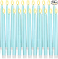 Macarrie 24 Packs Flameless Taper Candles Battery Operated Fake 11 Inch Long Candlelight LED Flameless Candlesticks Flickering Tapered for Spring Summer Wedding(Teal)