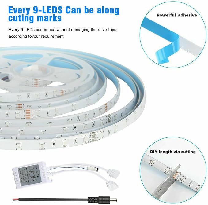 32FT Flexible 3528 RGB LED SMD Strip Light Remote Fairy Lights Room TV Party Bar (3528 32.8FT Full KIT)