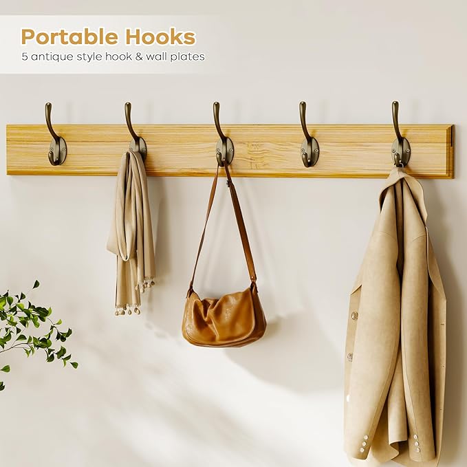 Shoe Storage Bench Coat Rack Set, 35.4" Bamboo Shoes Bench with Lift Top Hidden Storage & Wall Hooks, Hall Tree Entryway Bench with Seat Cushion, 2-Tier Shoe Cabinet for Entryway, Living Room, Bedroom