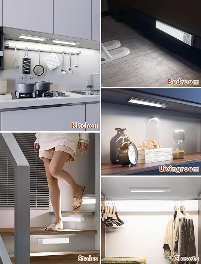 Under Cabinet Motion Sensor Lighting: 14 Inch Dimmable Rechargeable Lights Indoor - Battery Operated Lights - Undercabinet Closet Light Magnetic Led Light for Kitchen Home Bathroom Counter 5 Pack