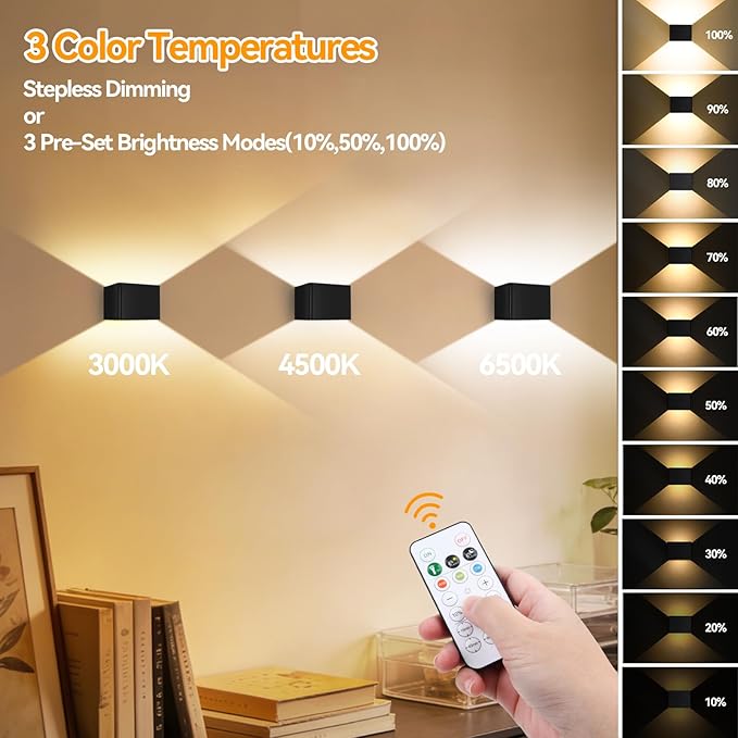 Aialun Motion Sensor Wall Light 5000mAh Battery Operated,Rechargeable Wall Sconce Set of 2 Wireless Closet Light,3CCT & Dimmable Up and Down Night Lights Magnetic Stair Lights for Bedroom Hallway
