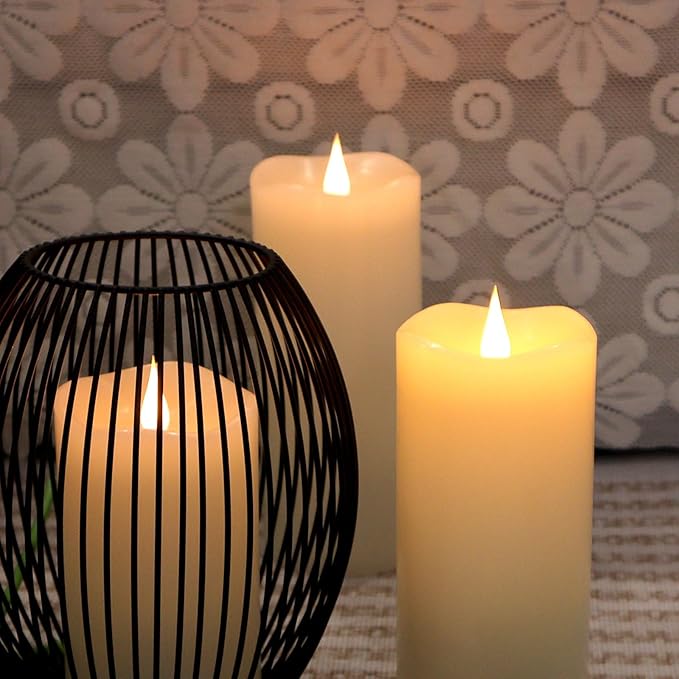 Battery Operated Flameless Candles with Remote Control Timer Flickering LED Candles with 3D Moving Flame Real Wax Fake 3"x 5" Ivory Realistic for Home Wedding, Festival Christmas Party Decoration