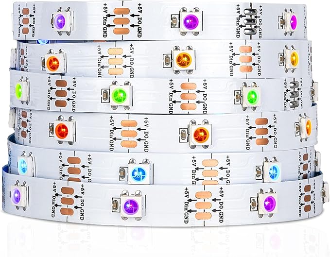 SEZO WS2812B LED Strip Light 16.4FT/5M 30Pixel/M 150LEDs DC5V Individual Addressable LED Strip SMD5050 RGB Dream Color Programmable LED Light Strip Flexible IP30 Non-Waterproof White PCB