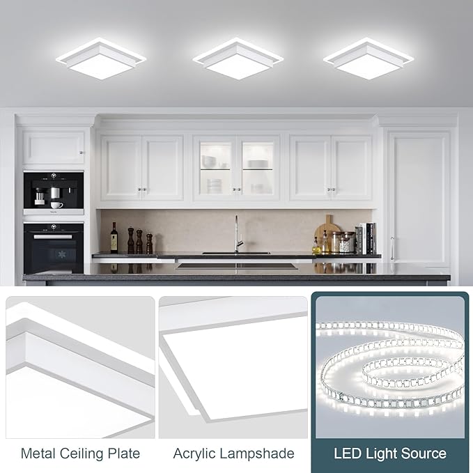 32W Modern LED Ceiling Light, 13 Inches Square Ceiling Light, 5CCT Flush Mount Ceiling Light, Hallway Ceiling Lighting Fixtures for Living Room Bedroom Bathroom Kitchen