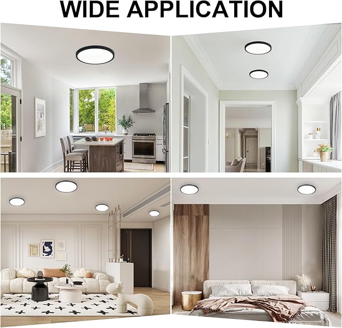 LED Flush Mount Ceiling Light: 12 inch 6Pack Super Slim Dimmable & 5CCT (2700-6500K) Kitchen Lighting Fixtures Ceiling - 24W Black Low Profile Ceiling Lamp for Bedroom Garage Hallway