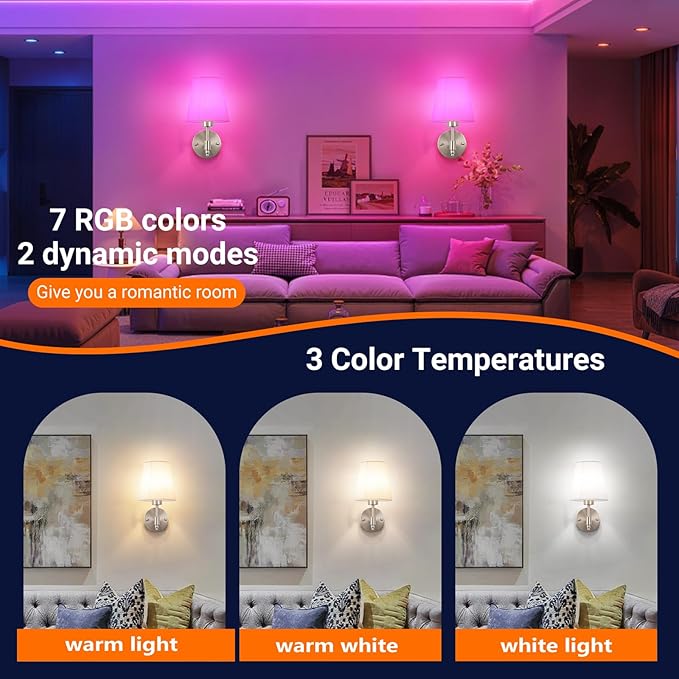 Peel and Stick Wall Sconces, No Drilling Stick On Wall Sconce, Wireless Battery Operated Wall Lights, Adhesive Wall Lamp with 10000mAh Battery Bulb for Bedroom Living Room Decor