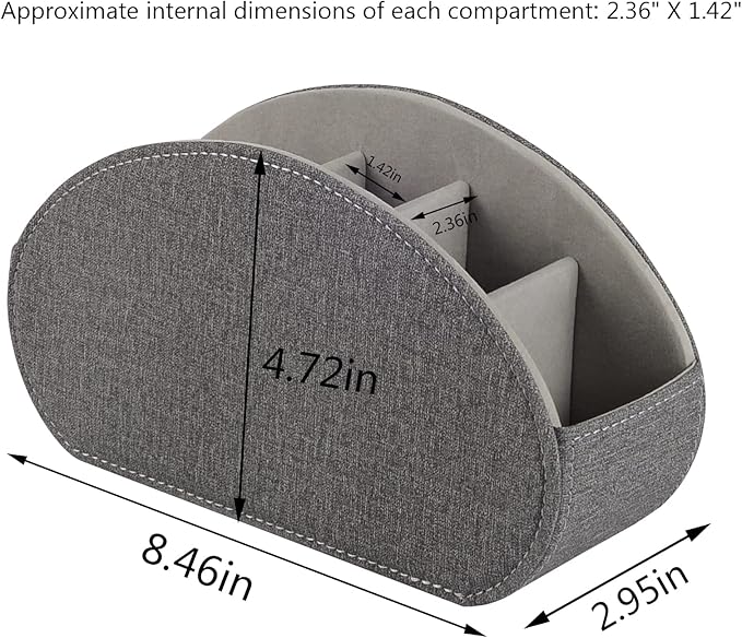 Remote Control Holder,TV Remote Caddy/Box with 5 Compartments,Bedside Table Organizer for Controller,Glasses,makeup brushes,jewelry and Media Player,Pen/Pencil Storage (Grey)