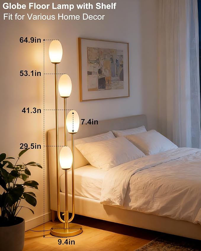 Lightdot Gold Floor Lamp 4-Lights Dimmable Floor Lamps with Oval Lampshade 3000K Bulbs Included Unique Modern Standing Tall Lamp for Living Room/Bedroom/Sofa Beside/Corner Decor